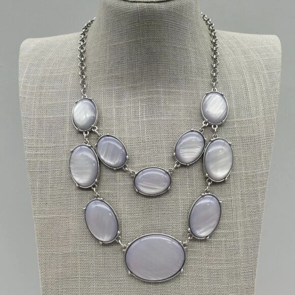 Charming Charlie Necklace Statement Bib Gray Oval Bead Pendants 20" NWOT - Picture 6 of 10
